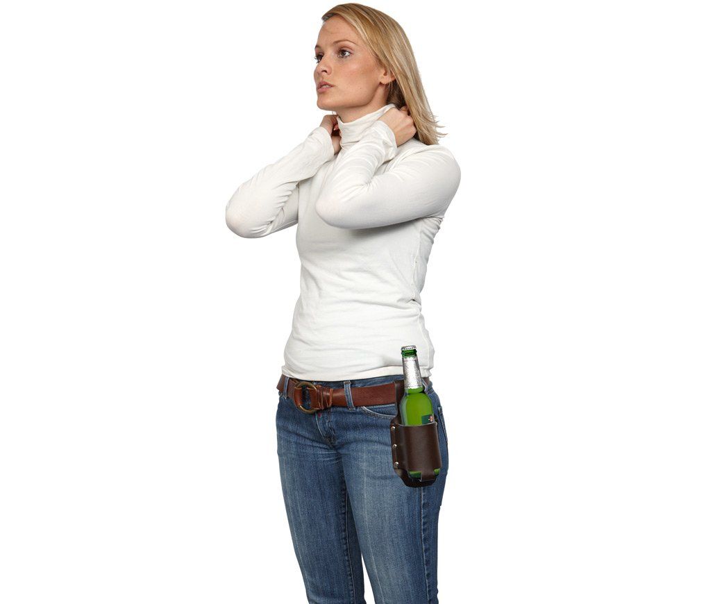 Beer Holster Combo - Hands-Free Bottle Holder Beer Belt Holder For Men Waist Hanging Leather Beer Bottle