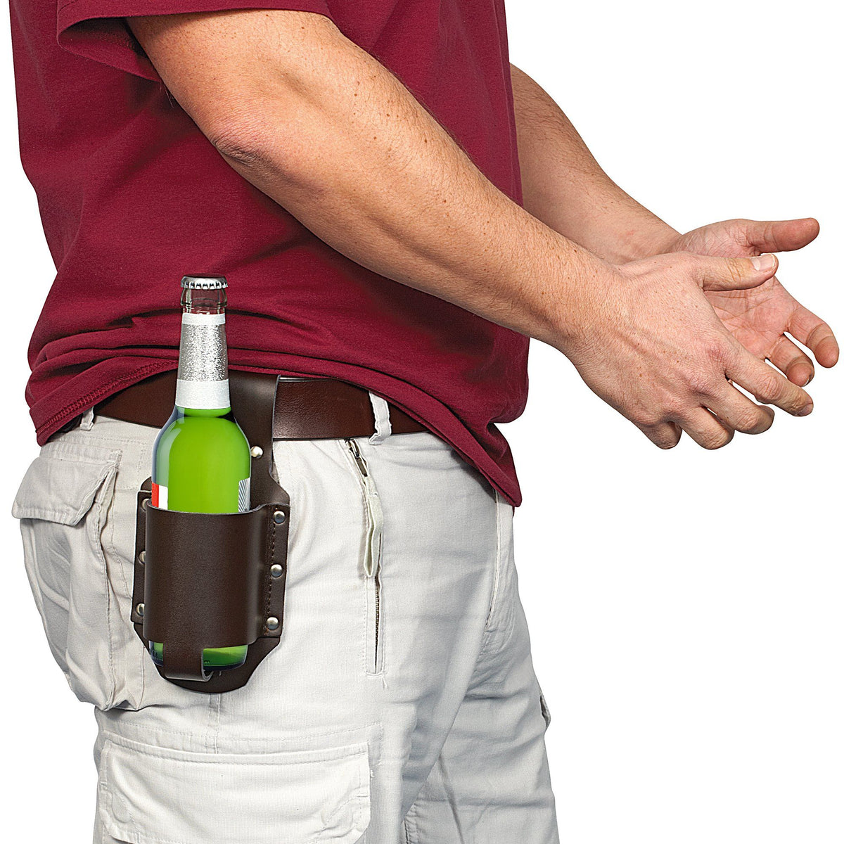 Beer Holster Combo - Hands-Free Bottle Holder Beer Belt Holder For Men Waist Hanging Leather Beer Bottle