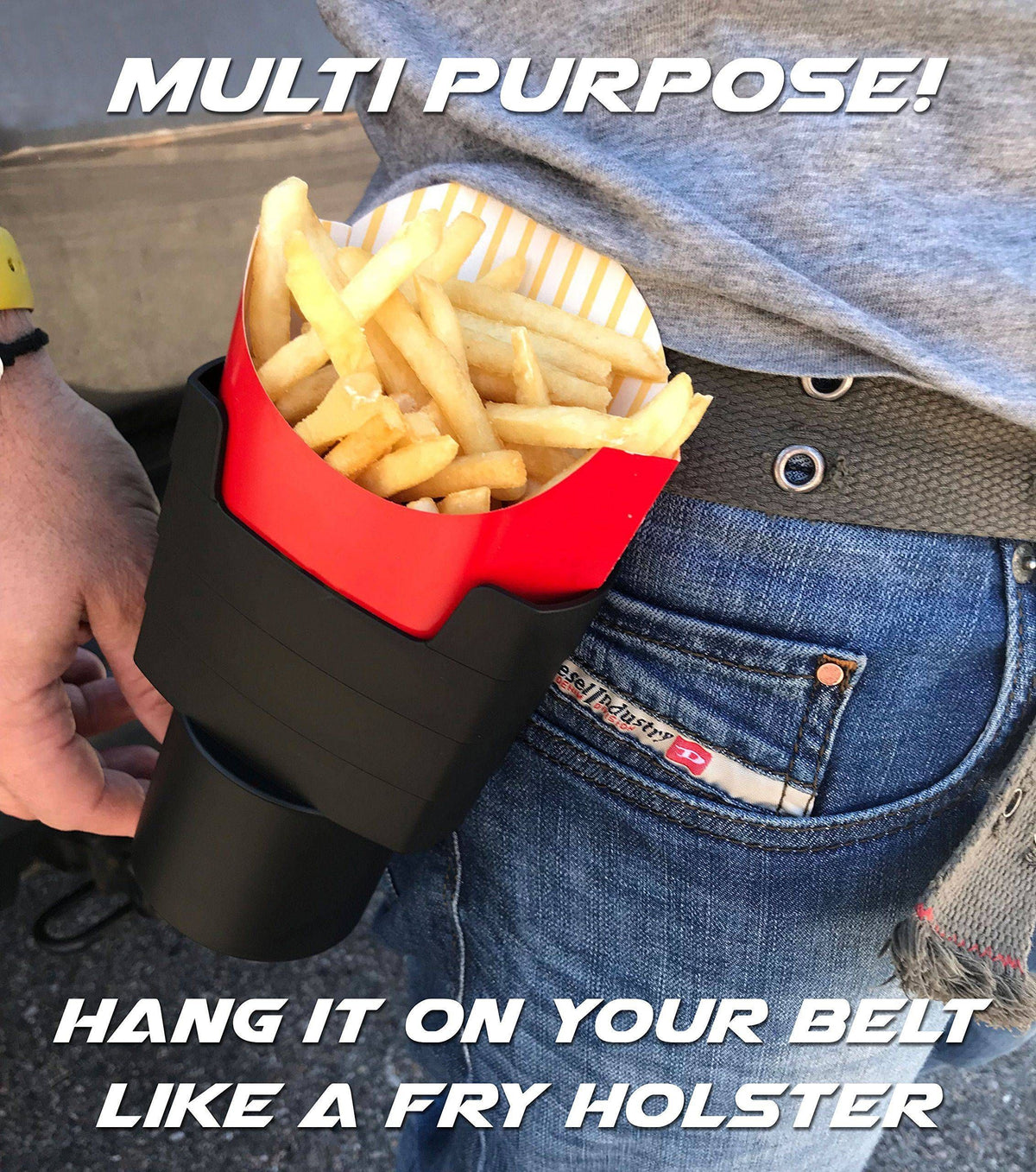 Fries on The Fly' Universal Car French Fry Holder for Cup Holder - Perfect White Elephant Gift Idea, Stocking Stuffer