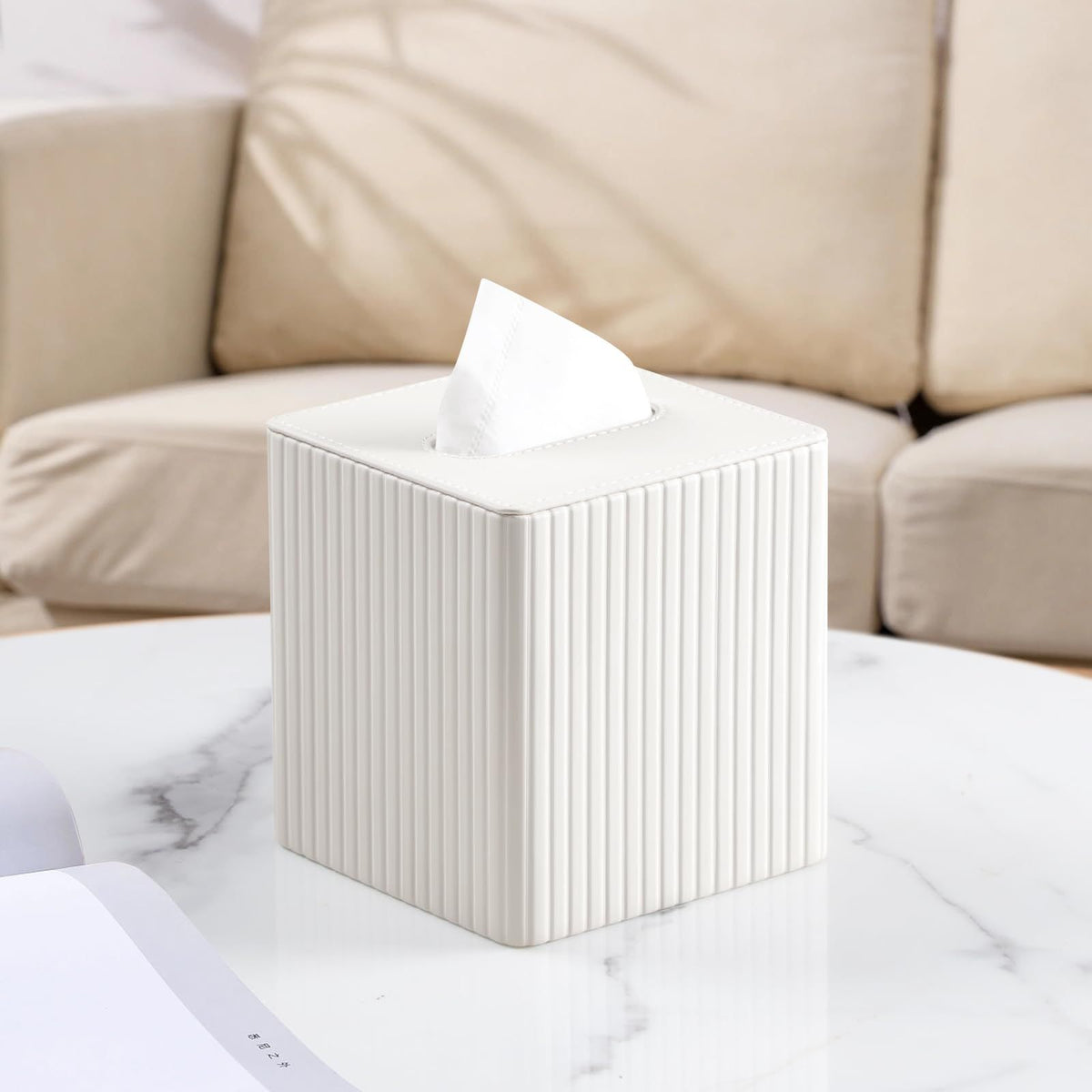 PU Leather Tissue Box Cover with Magnetic Closure, Modern Square Tissue Box Holder Decorative Organizer for Bathroom
