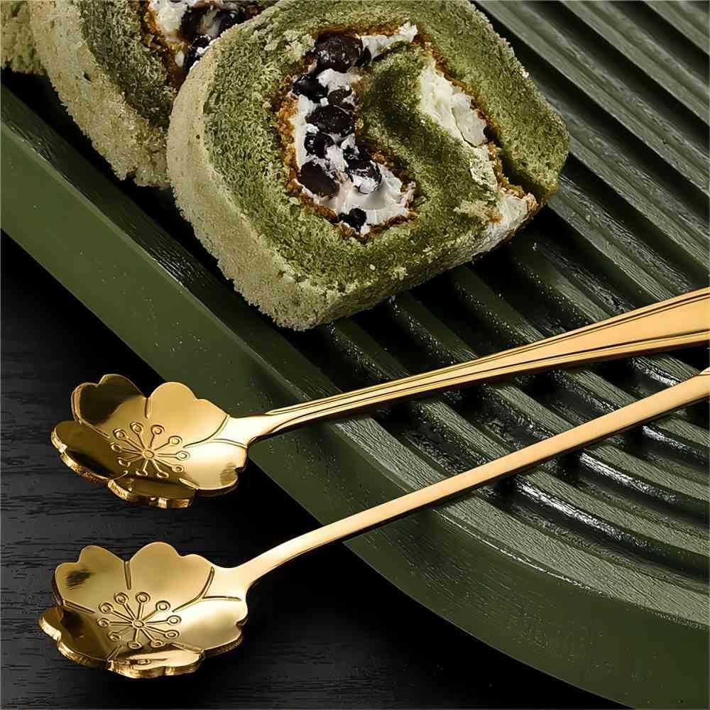 4 Pieces Flower Spoon Coffee Teaspoon 7 Inch Stainless Steel Long Handle Spoon Stir Bar Spoon Stirring Spoon