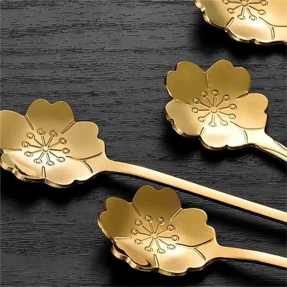 4 Pieces Flower Spoon Coffee Teaspoon 7 Inch Stainless Steel Long Handle Spoon Stir Bar Spoon Stirring Spoon