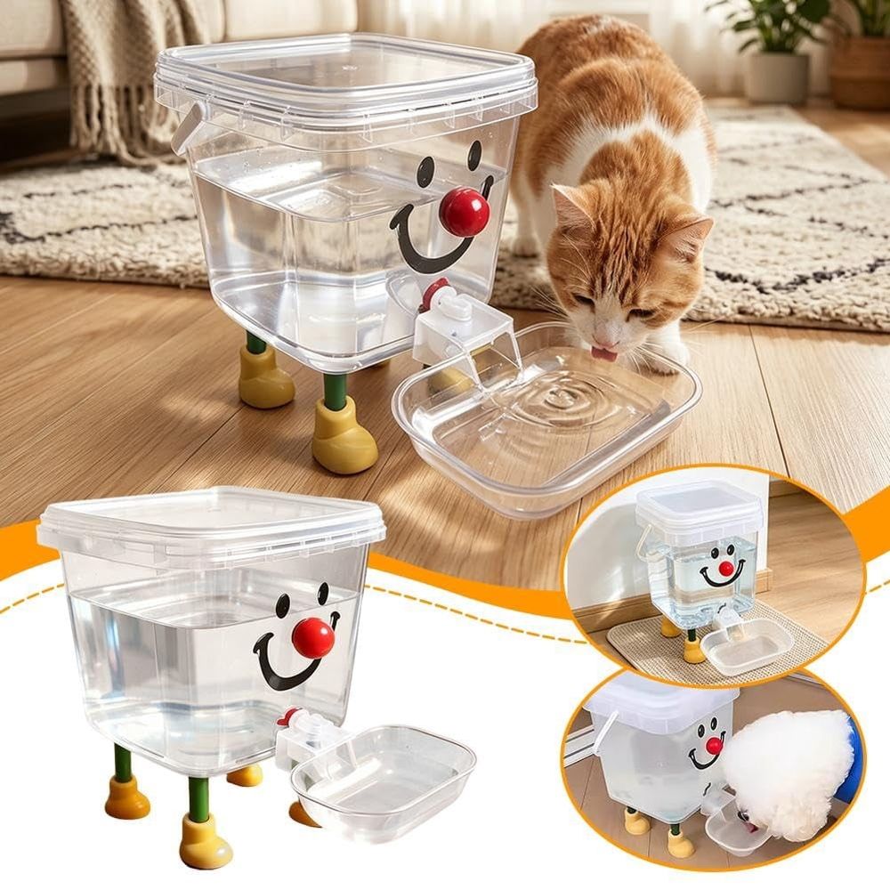 Automatic Pet Water Dispenser Gravity Flow Non-Electric Portable Cat Water Fountain with Transparent Tank and Handle for Small Dogs and Cats