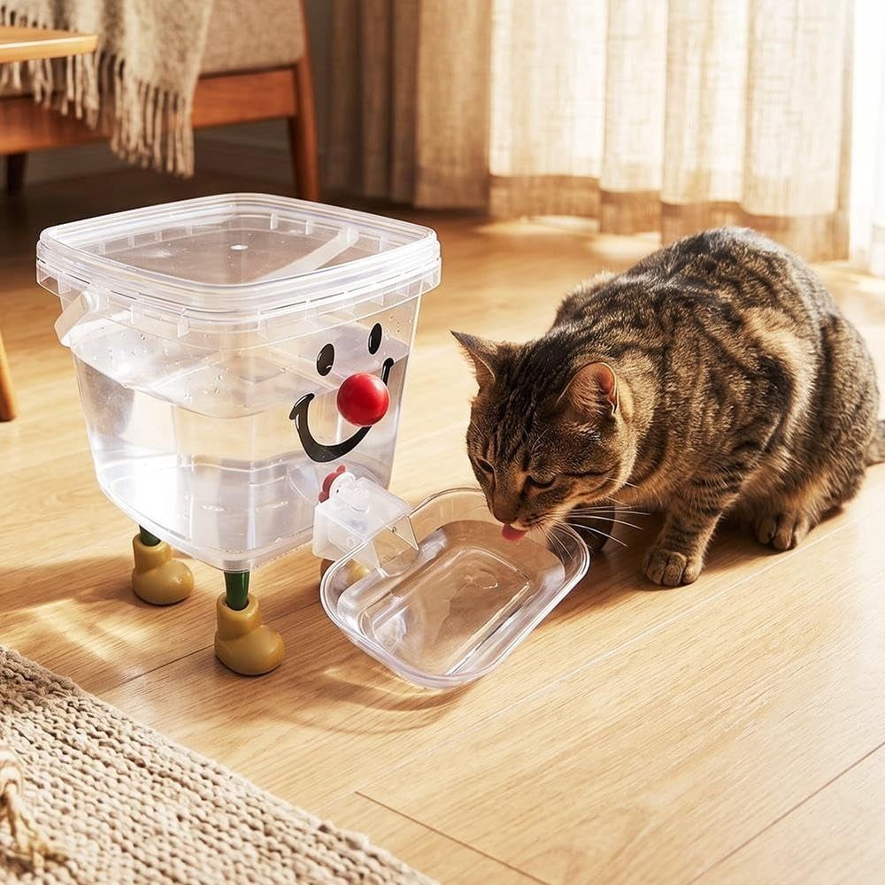 Automatic Pet Water Dispenser Gravity Flow Non-Electric Portable Cat Water Fountain with Transparent Tank and Handle for Small Dogs and Cats