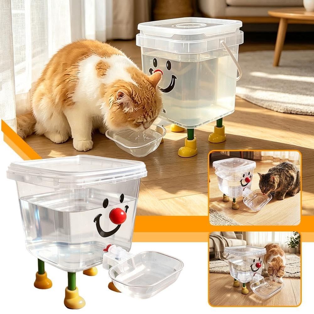 Automatic Pet Water Dispenser Gravity Flow Non-Electric Portable Cat Water Fountain with Transparent Tank and Handle for Small Dogs and Cats