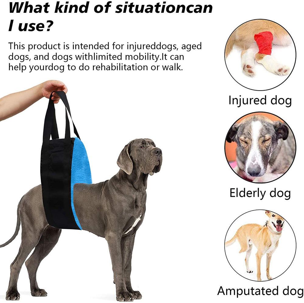 Dog Sling, Oxford Cloth Pet Assist Belt for Dogs Hind Leg Support for Elderly Handicapped Dogs (Blue)