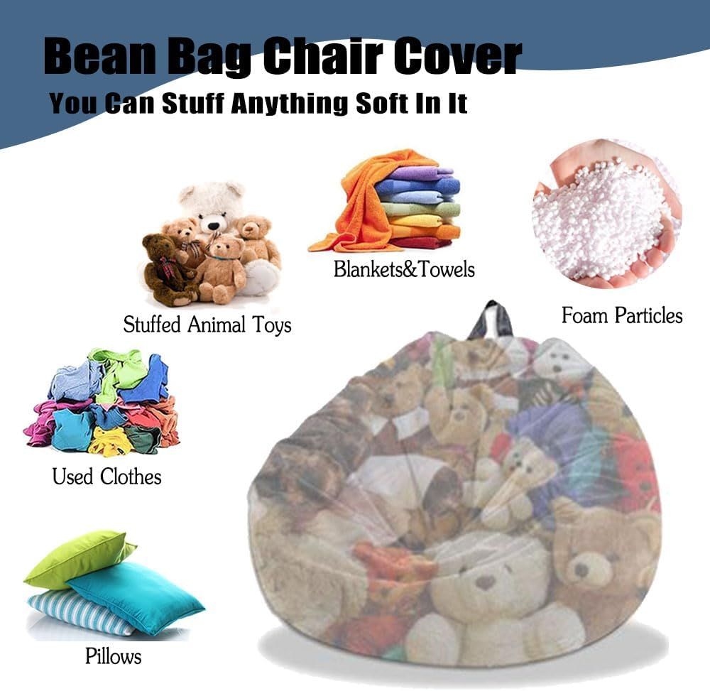 Bean Bag Chair Cover for Kids Adults (No Filler), Soft Lazy Sofa Bed Cover Washable Storage Bean Bag Cover for Living Room-2pcs