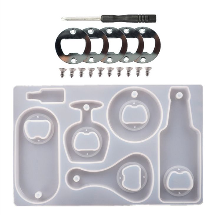 Bottle Opener Resin Mold,Beer Opener Silicone Molds with Stainless Steel Resin Accessories for DIY Keychain Beer Spanner