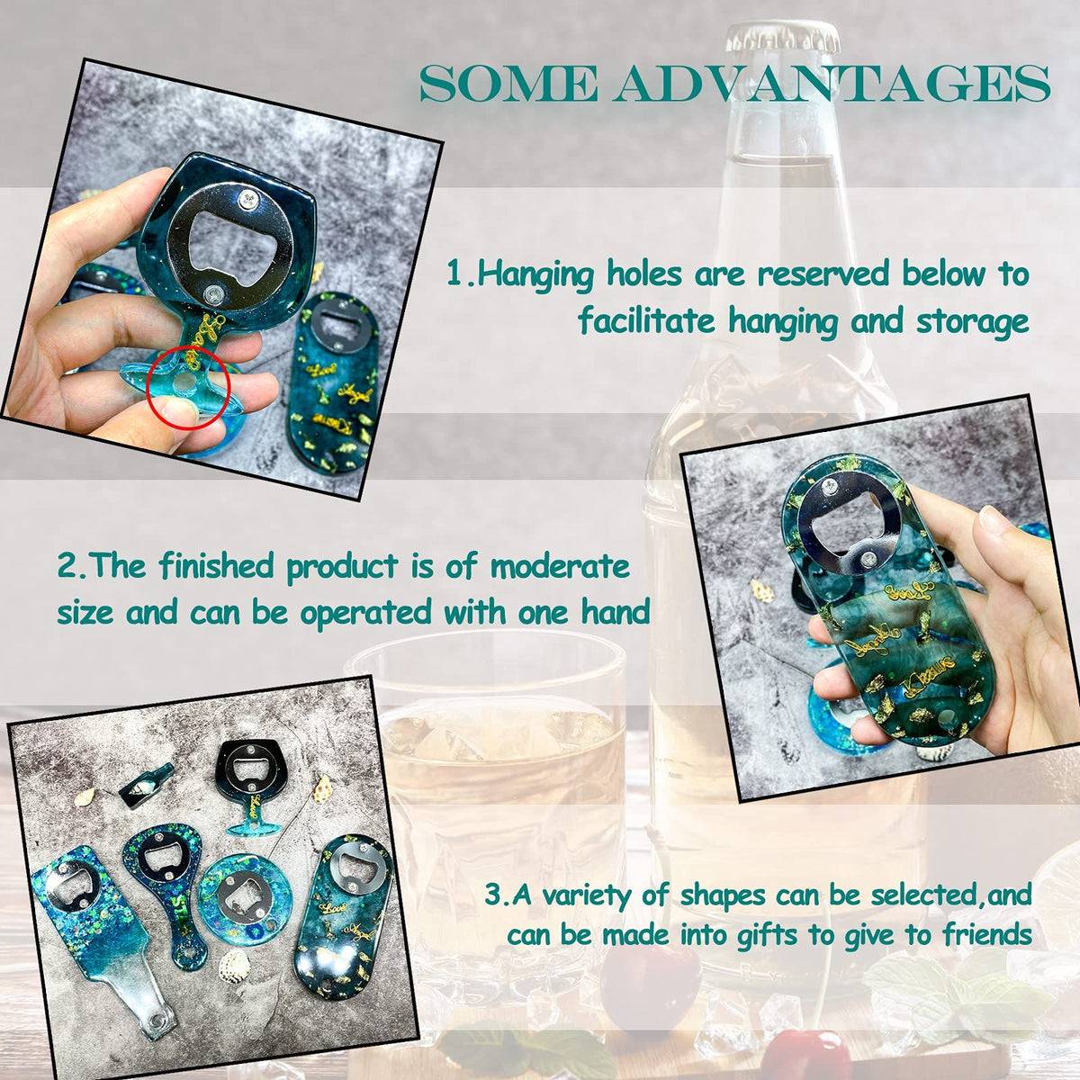 Bottle Opener Resin Mold,Beer Opener Silicone Molds with Stainless Steel Resin Accessories for DIY Keychain Beer Spanner