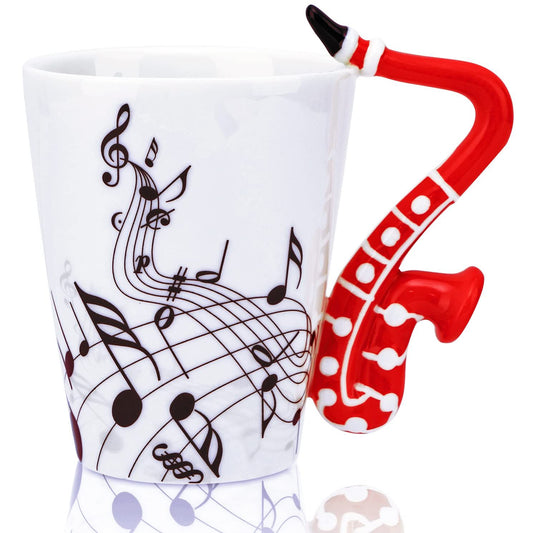 14 Ounce Sax Mug Musical Notes Coffee Mug Ceramic Saxophone Music Cup Gifts for Friend Mug Music Note Coffee(Red)