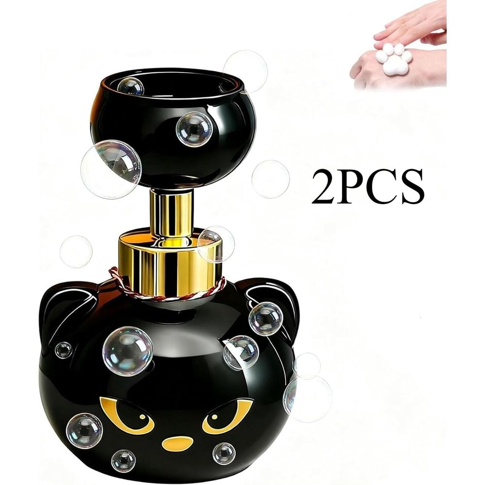 2pcs Cute Cat Paw Foam Soap Dispenser, Black Foaming Pump Bottle Creates Paw-Shaped Foam, Refillable Hand Soap Pump,for Bathroom Kitchen