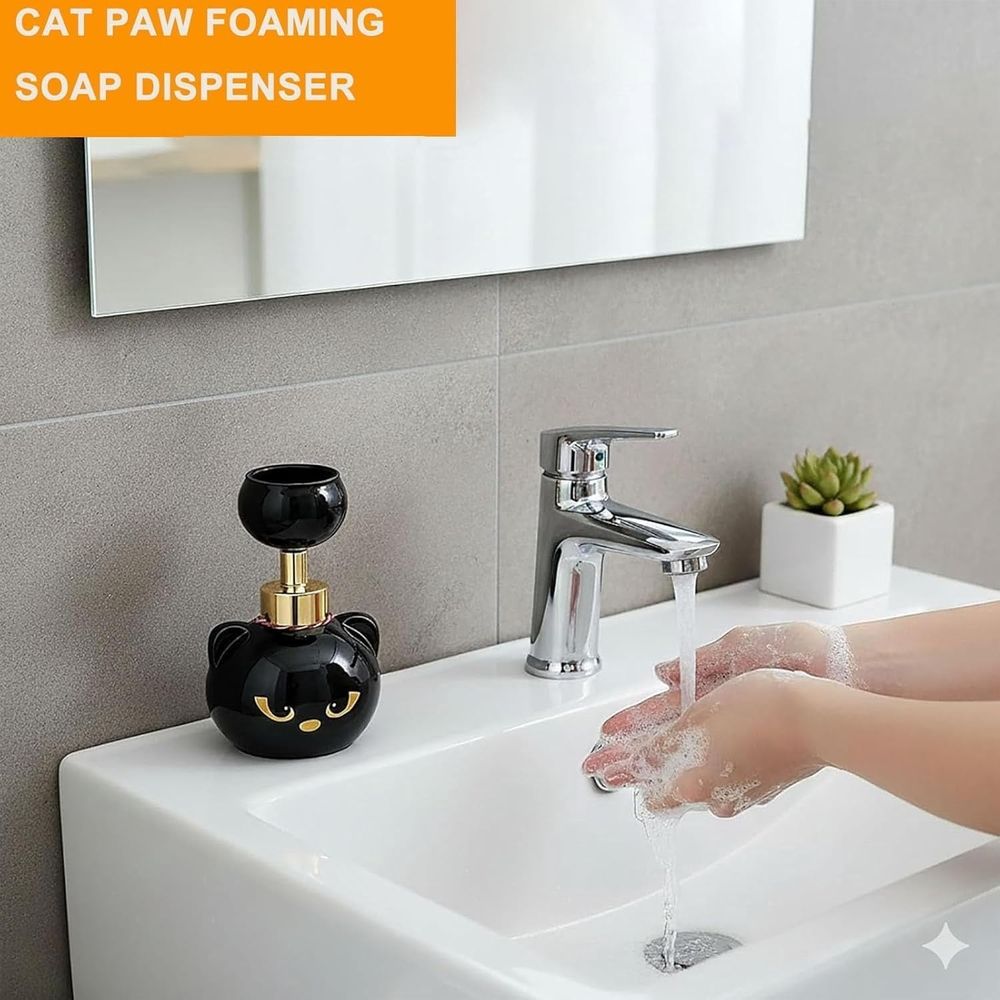 2pcs Cute Cat Paw Foam Soap Dispenser, Black Foaming Pump Bottle Creates Paw-Shaped Foam, Refillable Hand Soap Pump,for Bathroom Kitchen