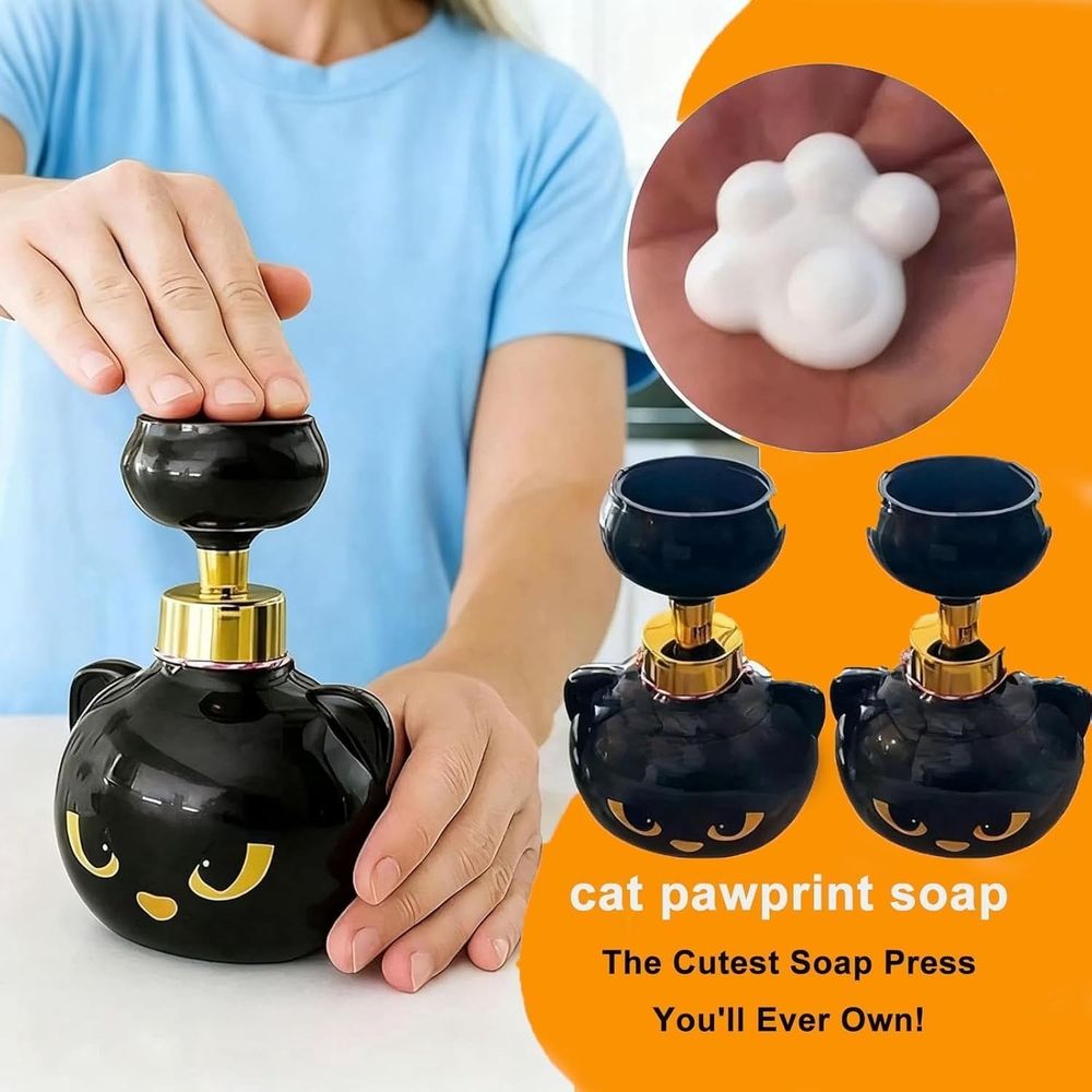 2pcs Cute Cat Paw Foam Soap Dispenser, Black Foaming Pump Bottle Creates Paw-Shaped Foam, Refillable Hand Soap Pump,for Bathroom Kitchen