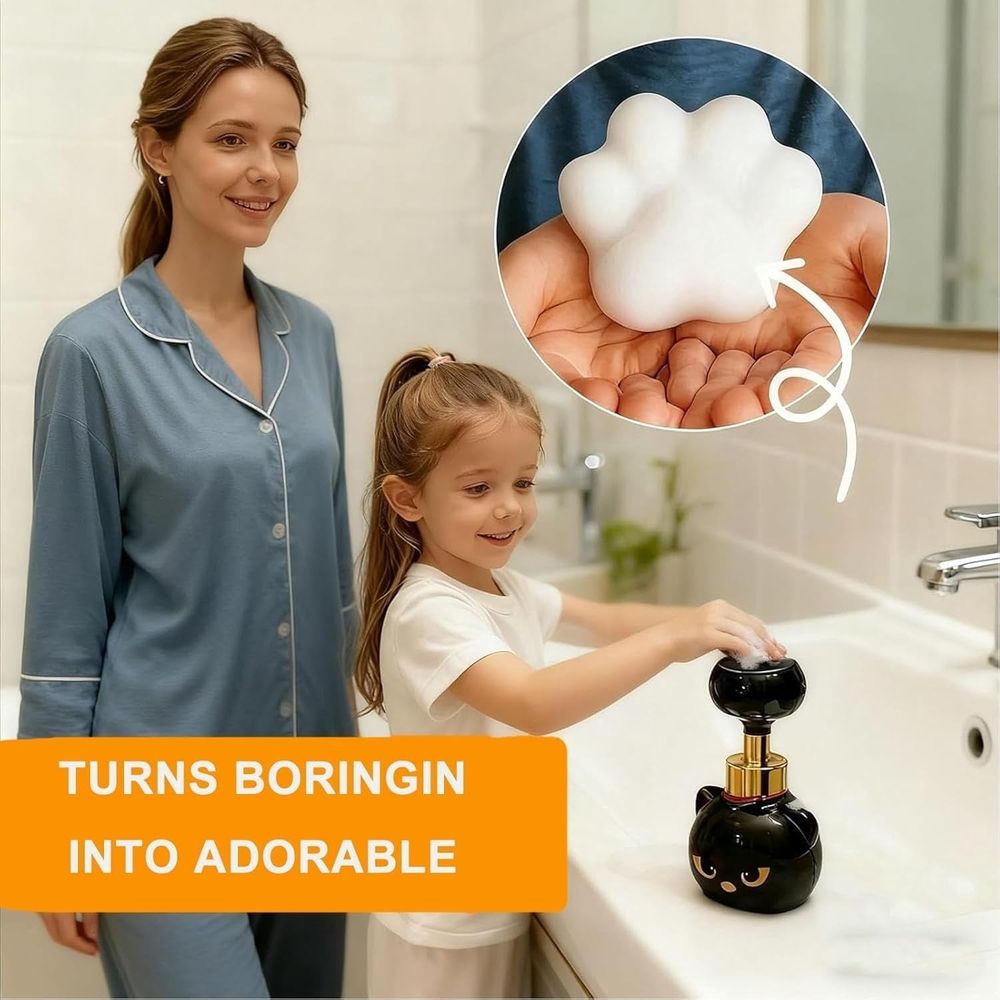 2pcs Cute Cat Paw Foam Soap Dispenser, Black Foaming Pump Bottle Creates Paw-Shaped Foam, Refillable Hand Soap Pump,for Bathroom Kitchen