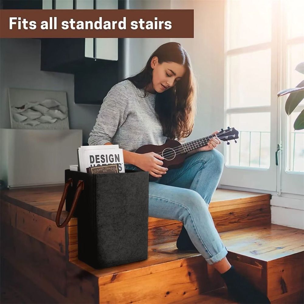Storage Bag Stair Basket For Carpeted Stairs And Wooden Stairs Stair Basket With Leather Handles For Storage Household Items Stair Step Foldable Storage Organizer
