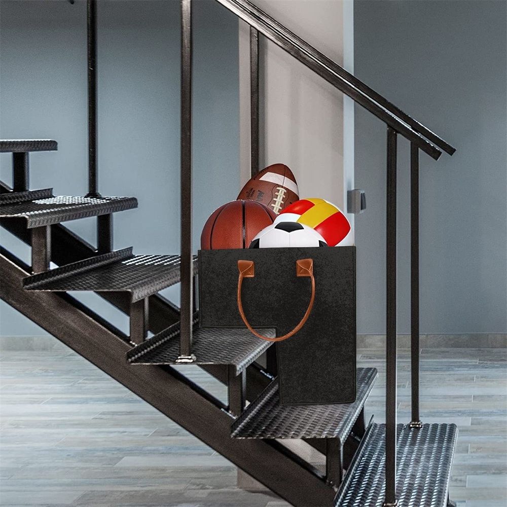 Storage Bag Stair Basket For Carpeted Stairs And Wooden Stairs Stair Basket With Leather Handles For Storage Household Items Stair Step Foldable Storage Organizer
