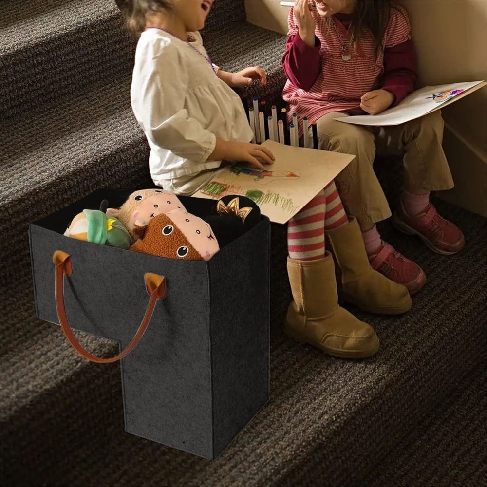 Storage Bag Stair Basket For Carpeted Stairs And Wooden Stairs Stair Basket With Leather Handles For Storage Household Items Stair Step Foldable Storage Organizer