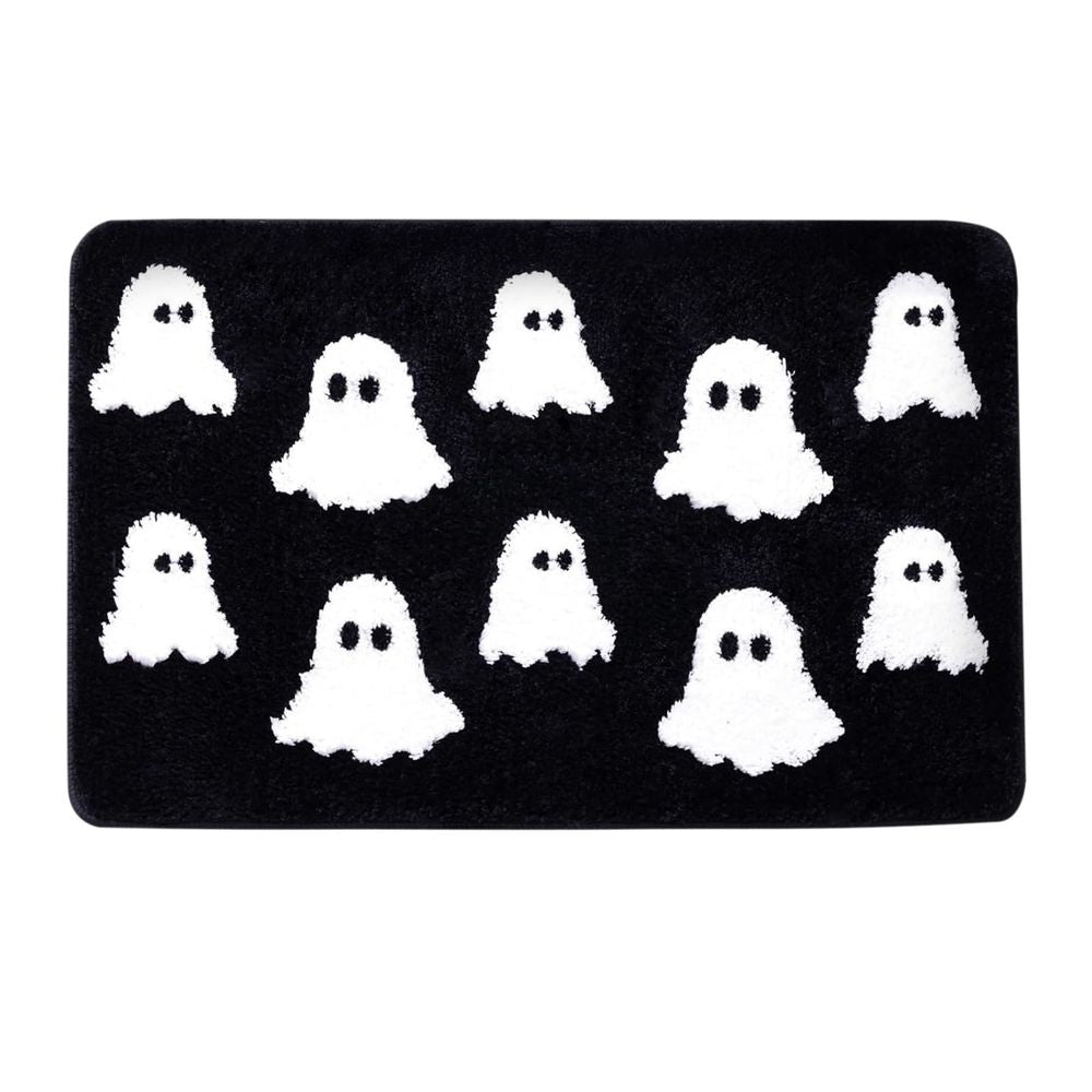Halloween Bath Rugs, Cute White Ghost Bath Mat, Halloween Floor Mats and Rugs, Non-Slip Soft Absorbent Fall Bathroom Shower Floor Mat, Machine Washable, 23.6'x15.7'