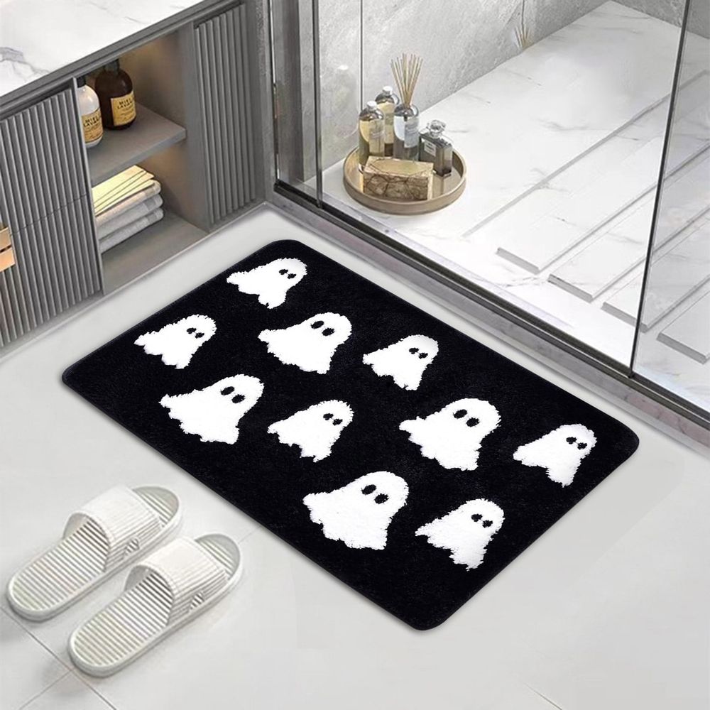 Halloween Bath Rugs, Cute White Ghost Bath Mat, Halloween Floor Mats and Rugs, Non-Slip Soft Absorbent Fall Bathroom Shower Floor Mat, Machine Washable, 23.6'x15.7'