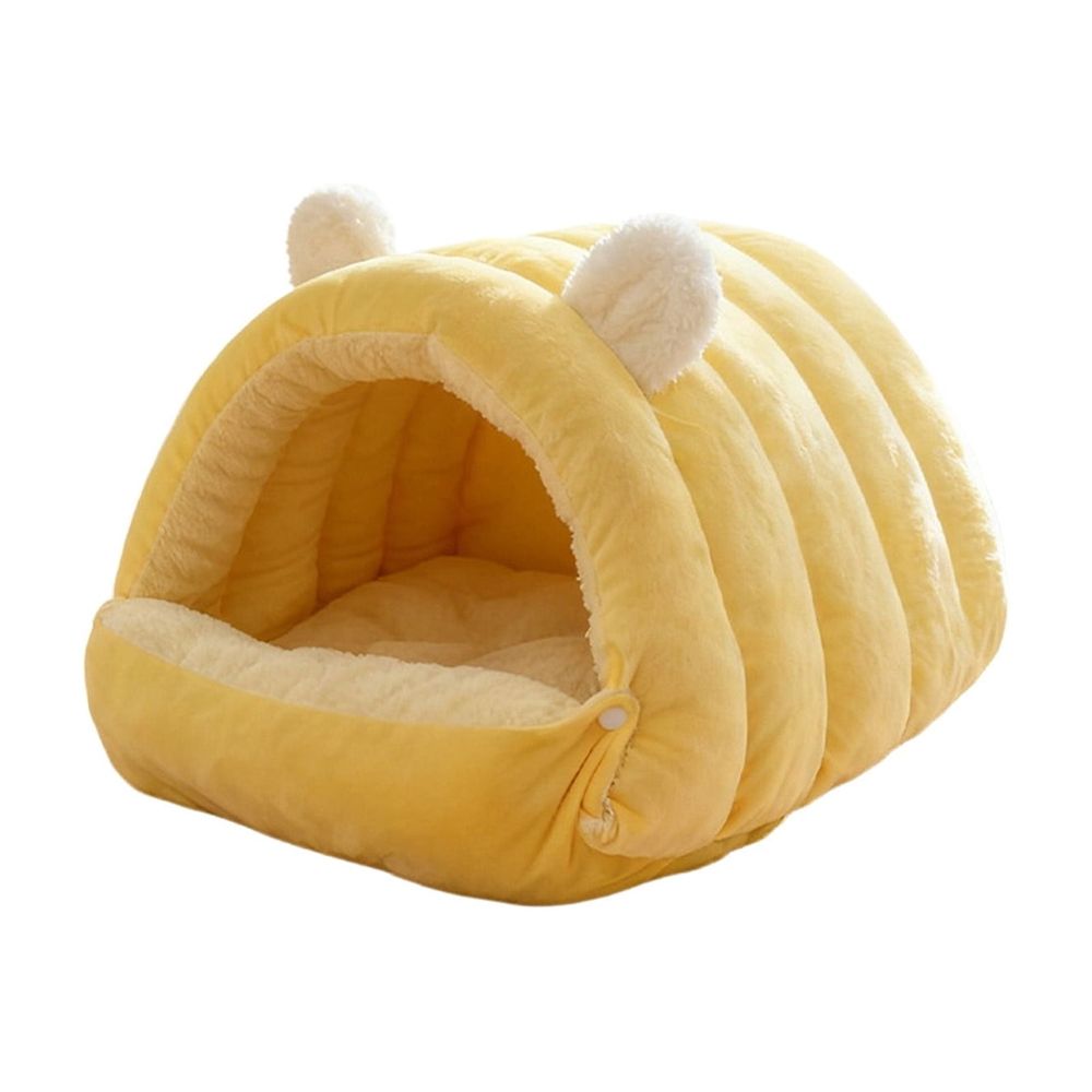 Yellow Plush Tree-Hole Nest Bed for Cats and Small Dogs shown in the product image