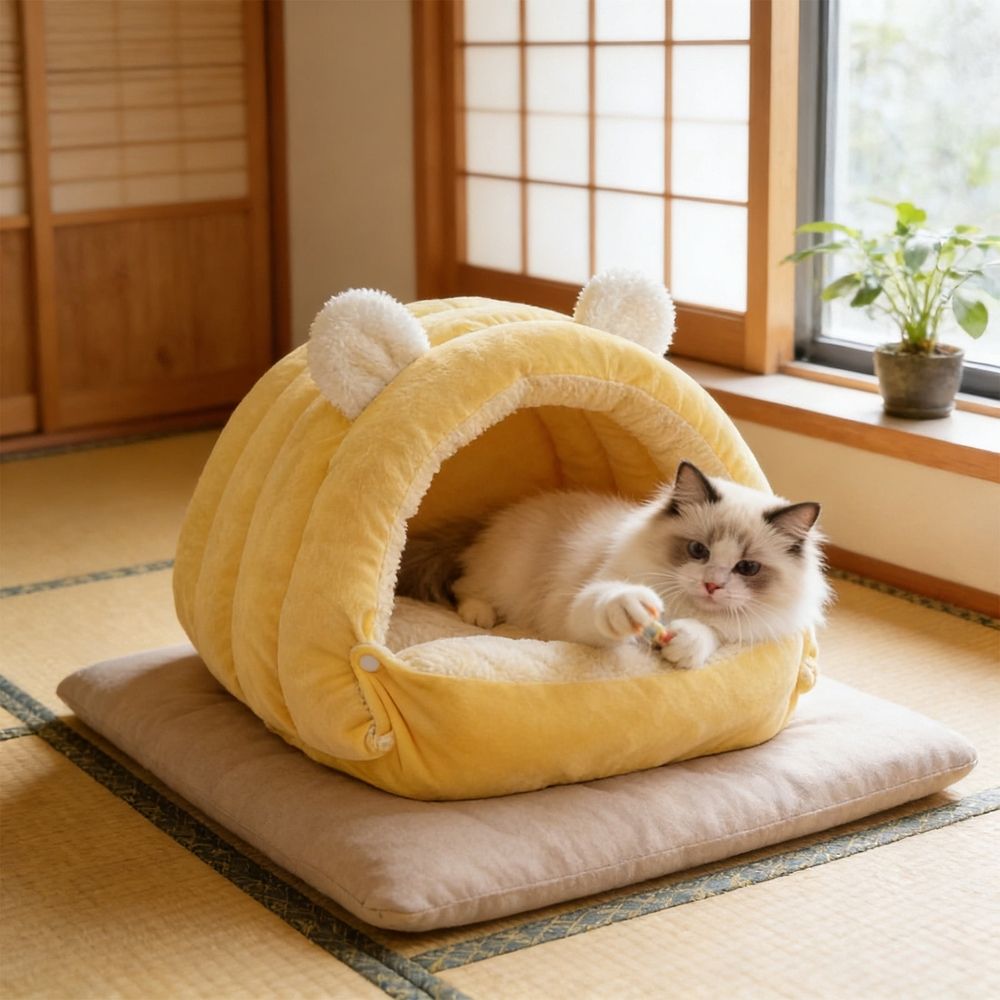 Additional product view: Yellow Plush Tree-Hole Nest Bed for Cats and Small Dogs
