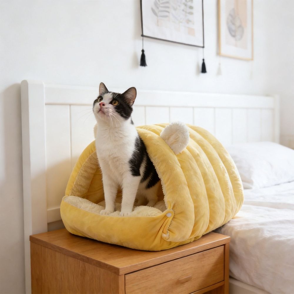 Additional product view: Yellow Plush Tree-Hole Nest Bed for Cats and Small Dogs