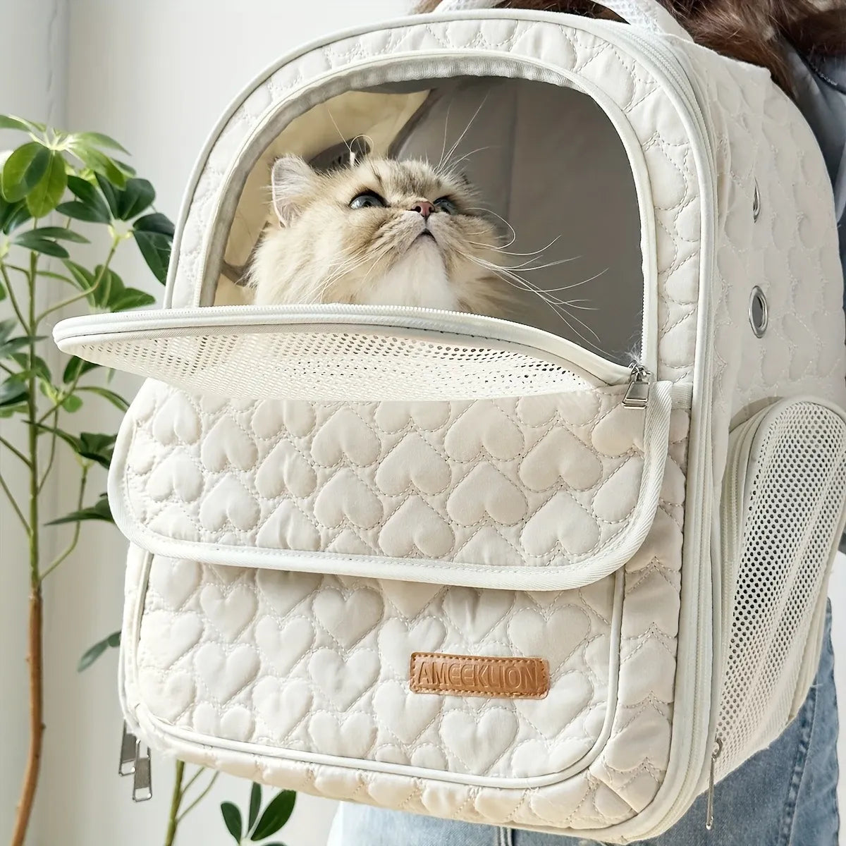 Heart Quilted Cat Backpack, Spacious & Breathable, Must-Have for Travel