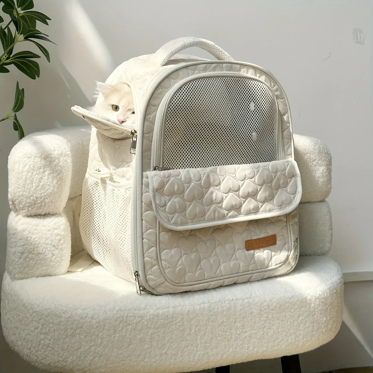 Heart Quilted Cat Backpack, Spacious & Breathable, Must-Have for Travel