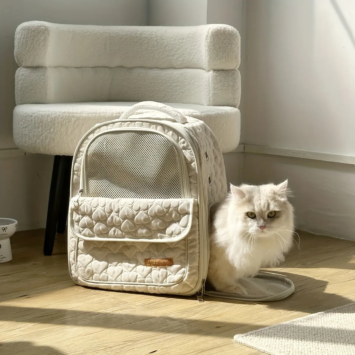 Heart Quilted Cat Backpack, Spacious & Breathable, Must-Have for Travel