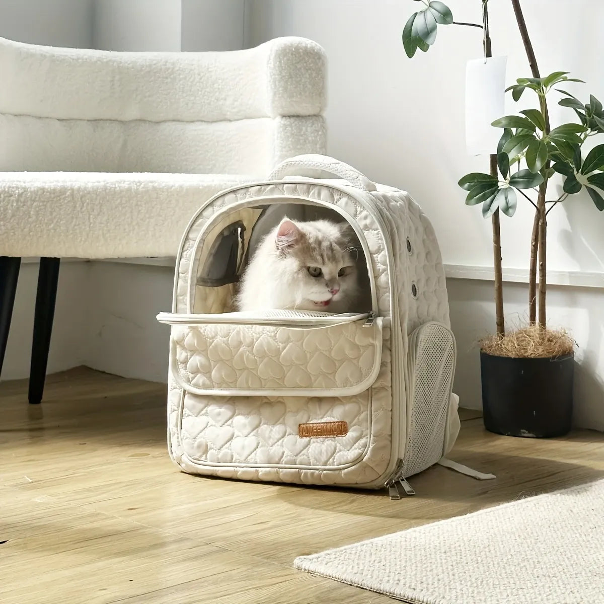 Heart Quilted Cat Backpack, Spacious & Breathable, Must-Have for Travel