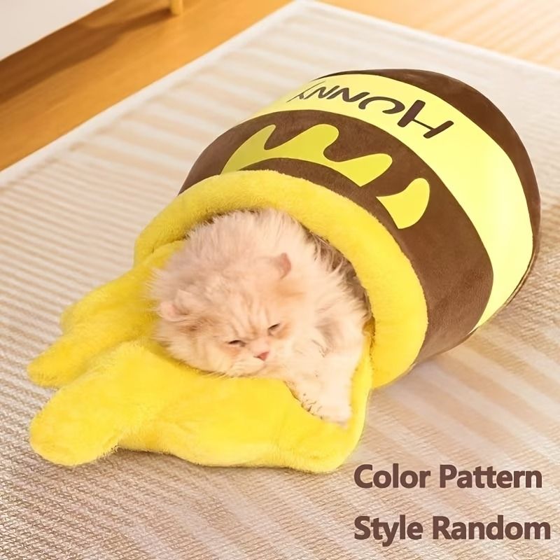 Yellow Honey Pot Enclosed Cat Bed, 65 x 43 x 27 cm shown in the product image
