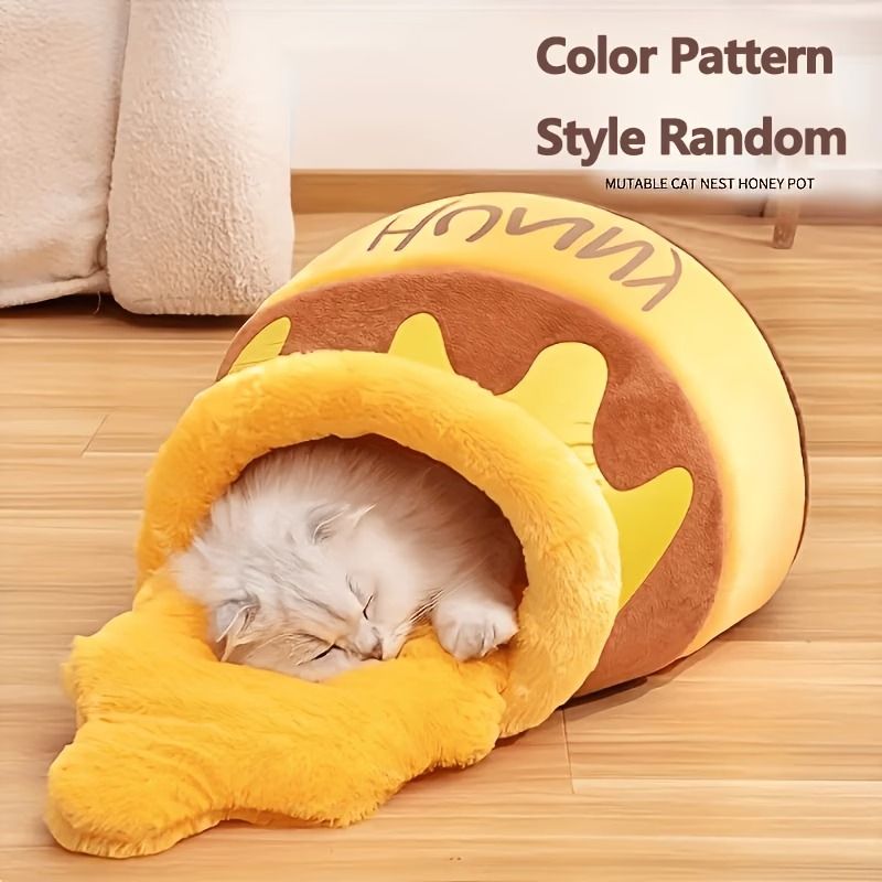 Additional product view: Yellow Honey Pot Enclosed Cat Bed, 65 x 43 x 27 cm