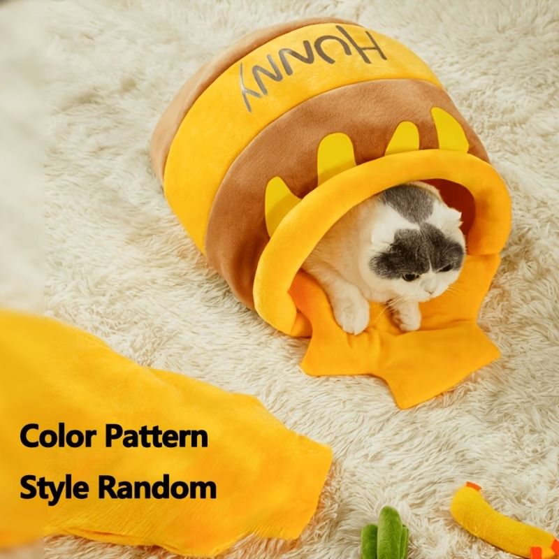 Additional product view: Yellow Honey Pot Enclosed Cat Bed, 65 x 43 x 27 cm