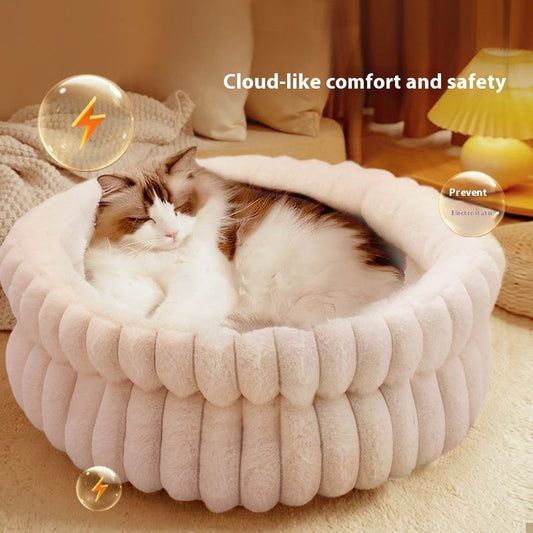 White Plush Cloud-Style Cat Bed shown in the product image
