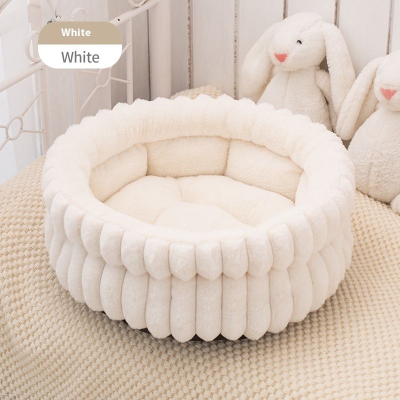 Additional product view: White Plush Cloud-Style Cat Bed