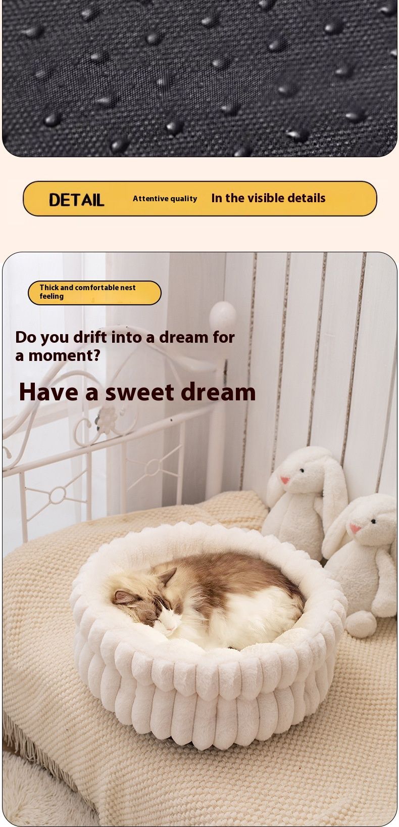 Additional product view: White Plush Cloud-Style Cat Bed