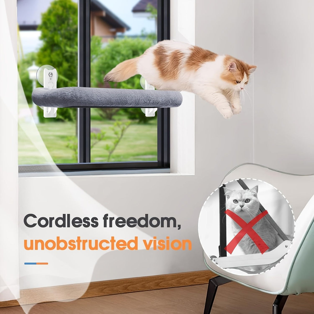 Gray Window-Mounted Cat Bed shown in the product image