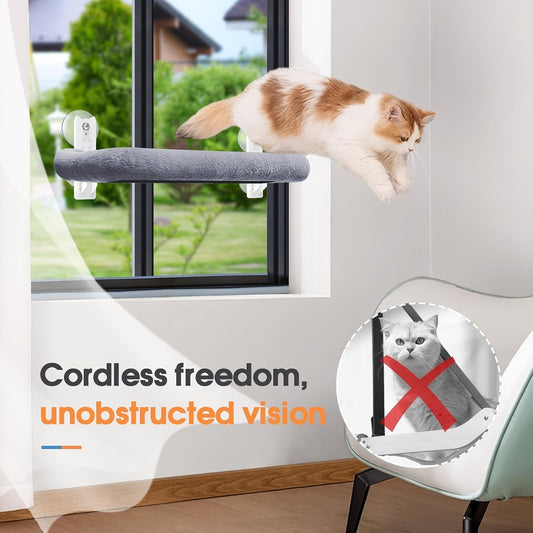 Gray Window-Mounted Cat Bed shown in the product image