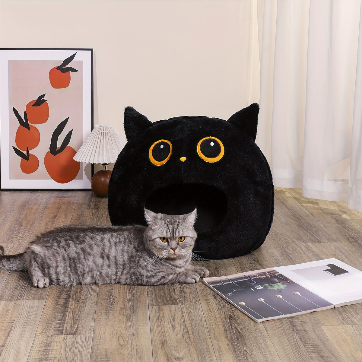 Additional product view: Black and White Cat-Shaped Hideaway Bed