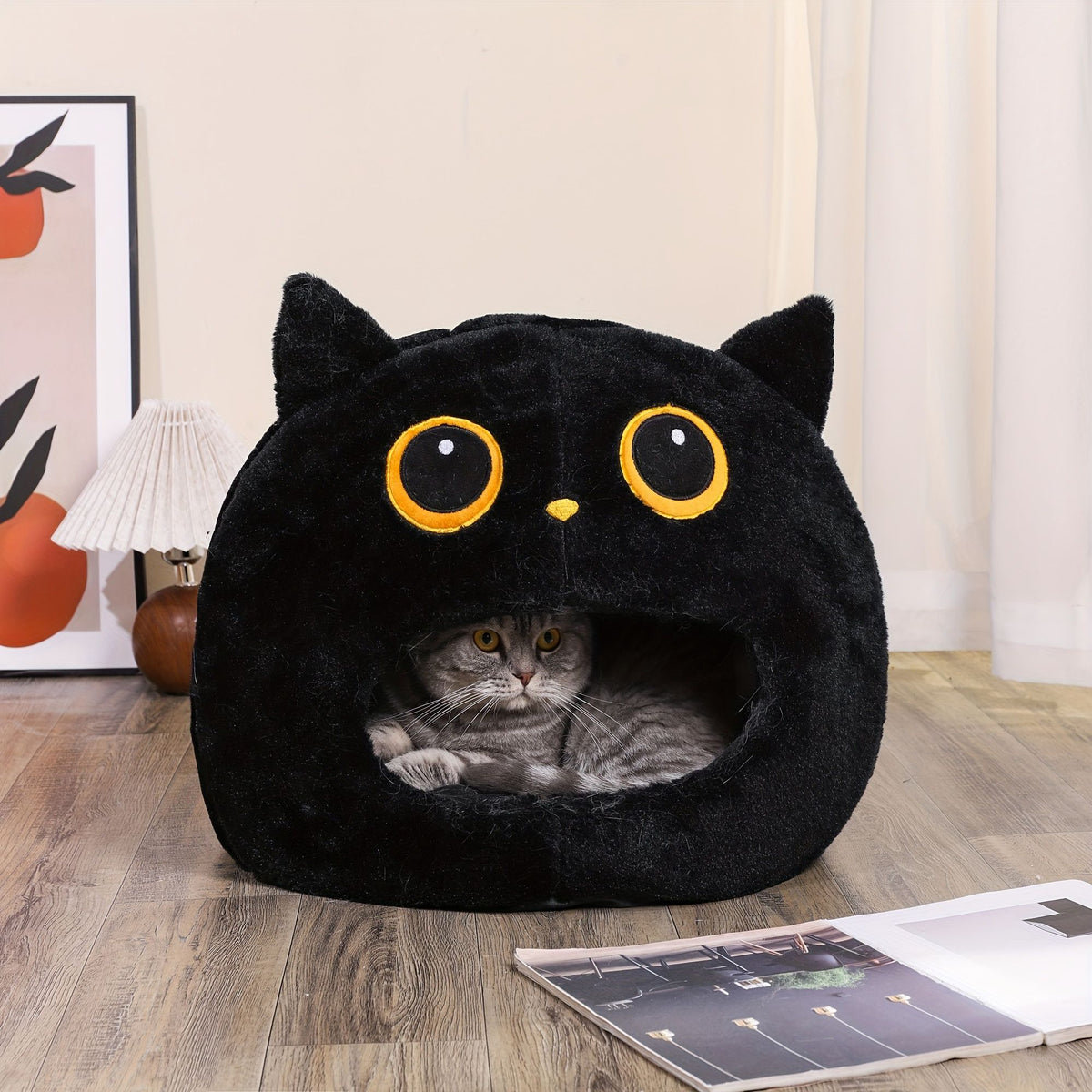 Additional product view: Black and White Cat-Shaped Hideaway Bed