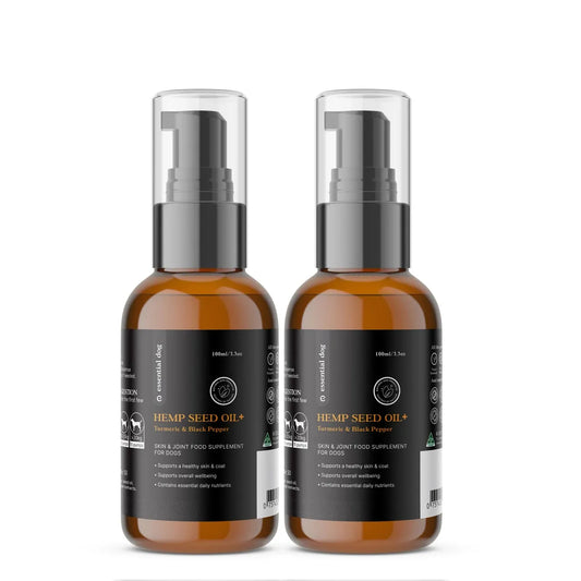 Product image: 2 x 100ml Raw Hemp Seed Oil + Turmeric Food Supplement for Dogs