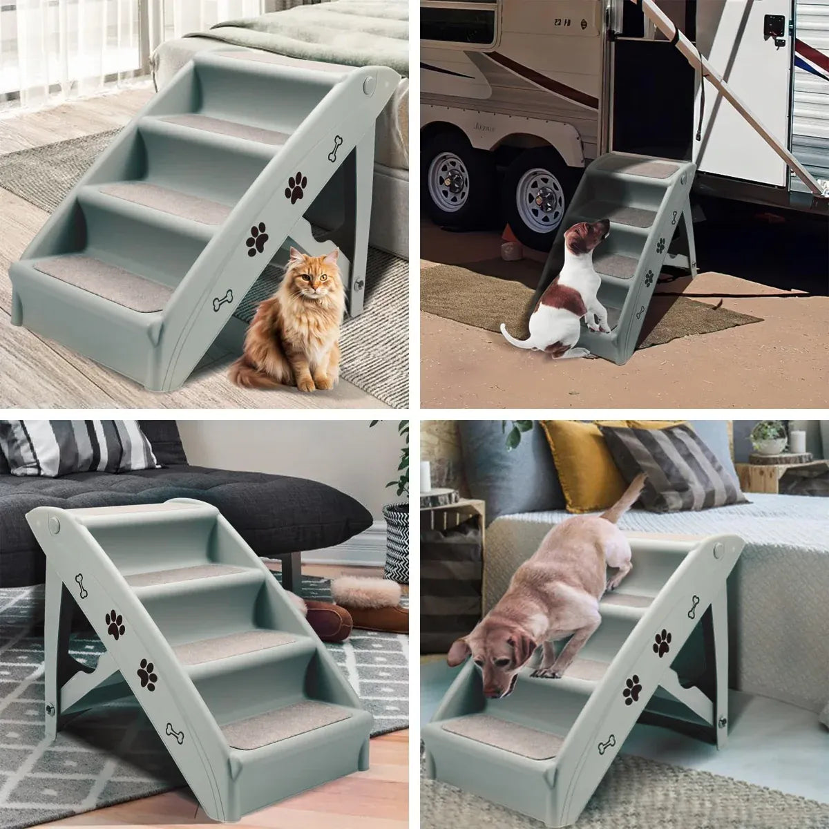 Pet Stairs Ladder Four Storey Light Grey Non Slip Plastic Steps for Dogs and Cat