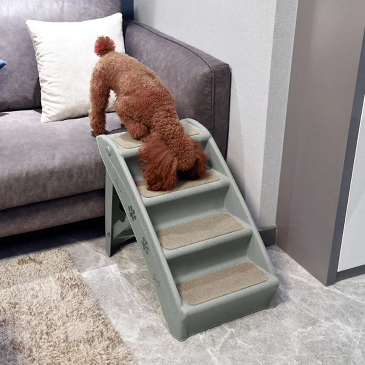 Pet Stairs Ladder Four Storey Light Grey Non Slip Plastic Steps for Dogs and Cat