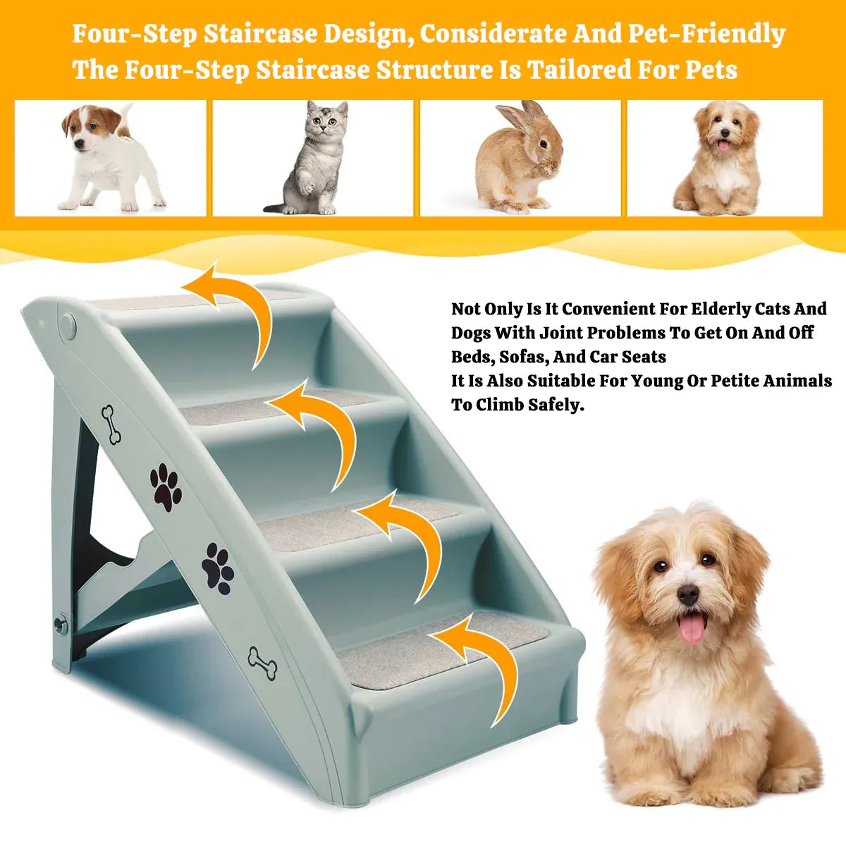 Pet Stairs Ladder Four Storey Light Grey Non Slip Plastic Steps for Dogs and Cat