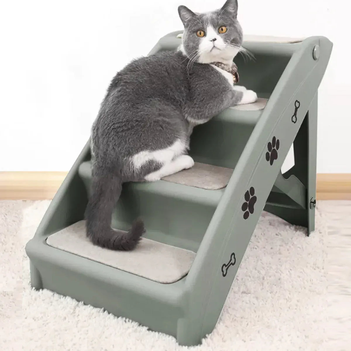 Pet Stairs Ladder Four Storey Light Grey Non Slip Plastic Steps for Dogs and Cat