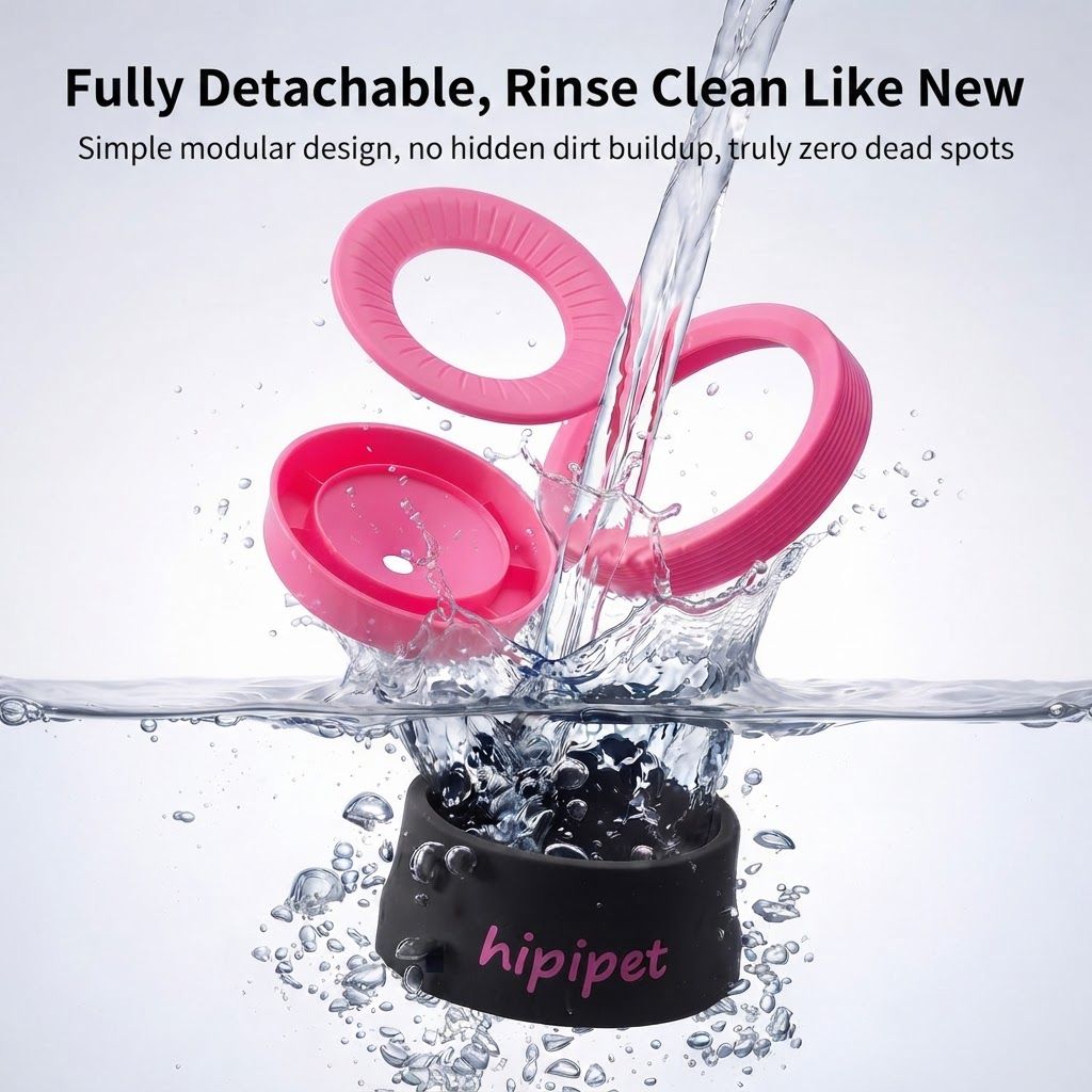 Leo Black 600ML Large No Spill Slow Water Dog Bowl, Pet Water Feeder with Floating Disk - Anti Wet Mouth and Cleaner Drinking, Food Grade PP & TPR, Fully Removable & Easy Clean