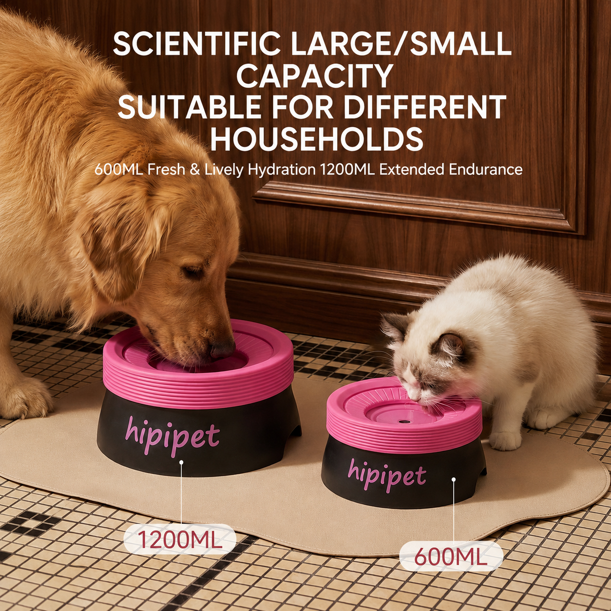 Bondi Blue 600ML Large No Spill Slow Water Dog Bowl, Pet Water Feeder with Floating Disk - Anti Wet Mouth and Cleaner Drinking, Food Grade PP & TPR, Fully Removable & Easy Clean