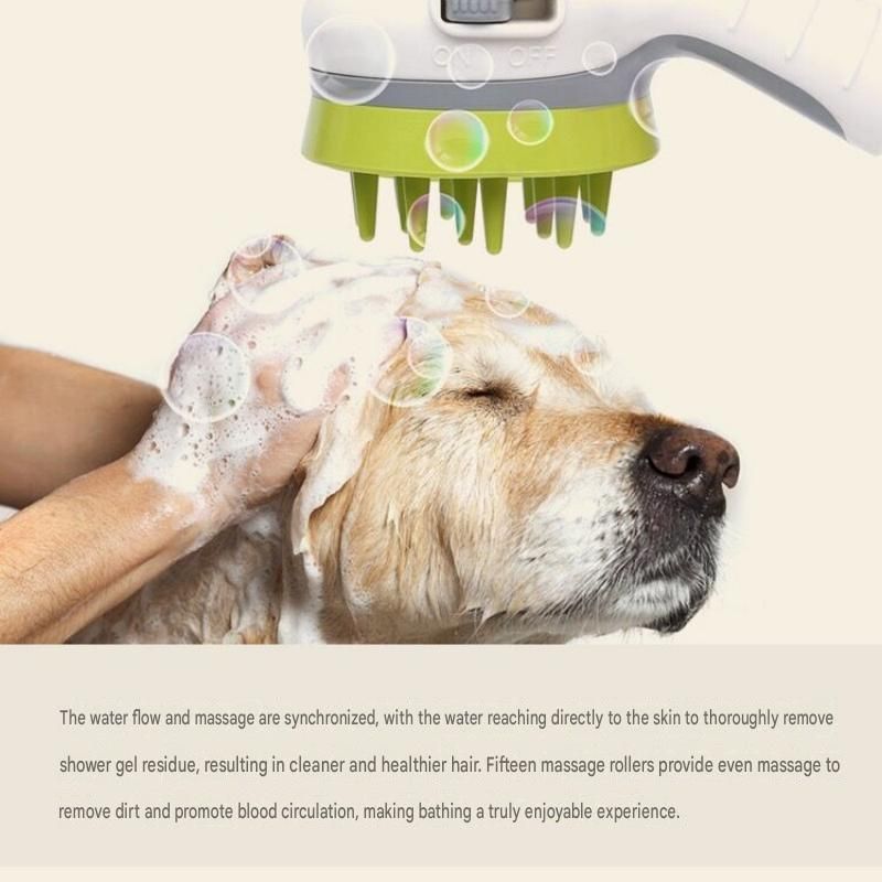 White Pet Bathing Shower Sprayer Brush with Water  Control Switch Control Dog Grooming Massage Shampoo Rinse Tool