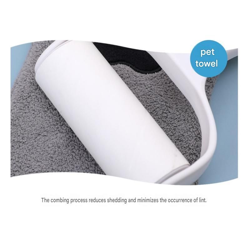 2-piece Grey Quick-drying pet grooming glove towel; made of soft, highly absorbent coral fleece; suitable for drying dogs and cats after bathing.