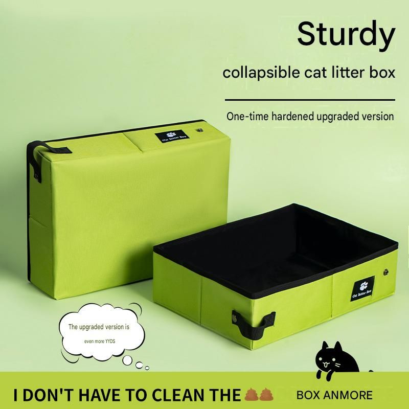 Green Large size Portable Foldable Cat Litter Box - Oxford Fabric Waterproof pet Travel Toilet with High Walls, Lightweight 350g Design for Road Trips Camping and Pet Transport